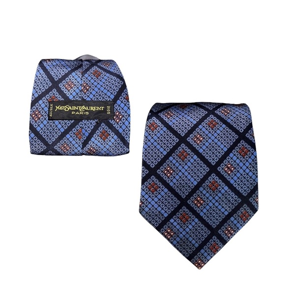 Yves Saint Laurent Other - Yves Saint Laurent Paris Designer Blue Burgundy Geometric All Silk Wide Tie